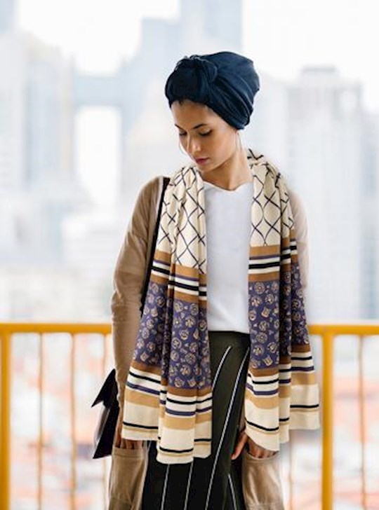 Scarf-Blue w/3 Patterns (90" x 36")-Polyester (