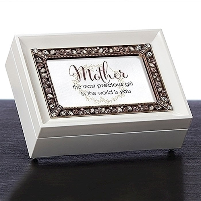 Music Box-Mother-White/Clair De Lun (8" X 6.25" X 2.75")