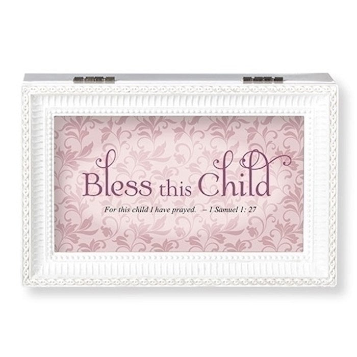 Music Box-Bless The Child-White-Pink/Jesus Loves Me (6.25" X 4" X 2.75)