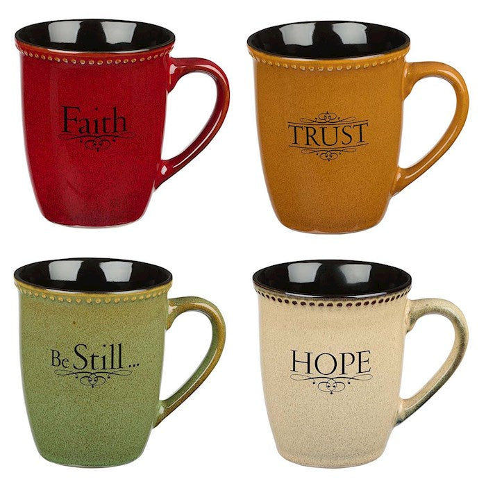 Mug Set-Faith Trust Hope Be Still (Set Of 4)-Ceramic