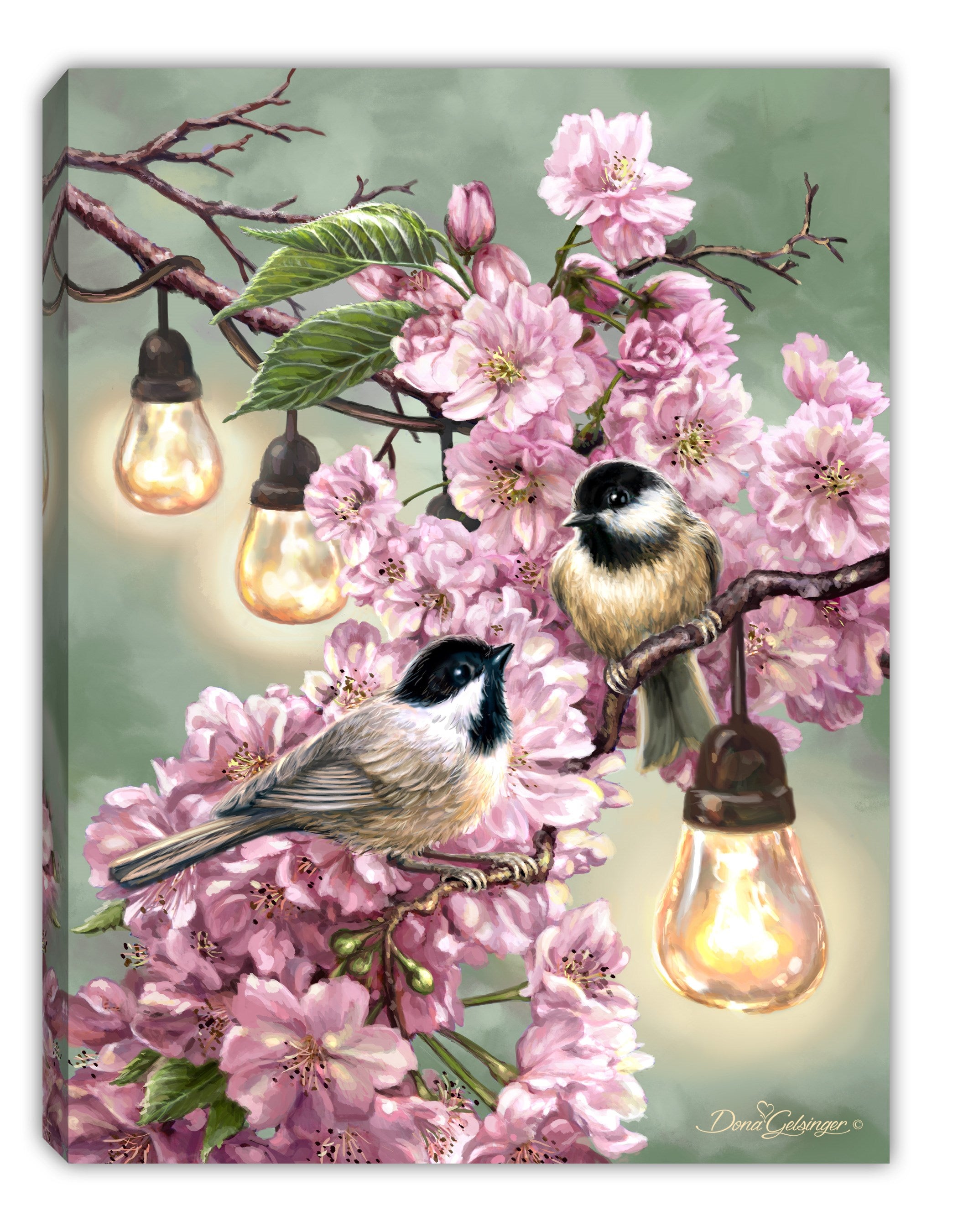 Mini Canvas-Cherry Blossom Birds-LED Tabletop w/Timer (8" x 6")