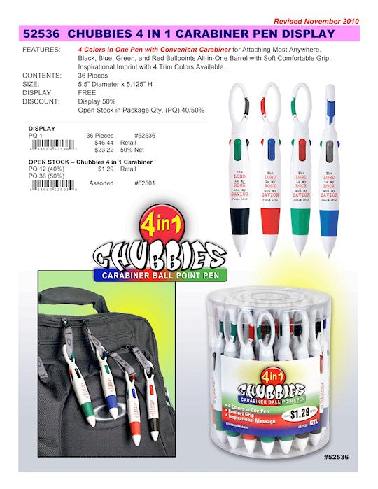 Pen Display-CHUBBIES-4 In 1 Carabiner (Trim Colors Vary) (Pack Of 36)