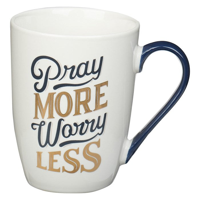 Mug-Pray More Worry Less-Navy & Gold (MUG777)