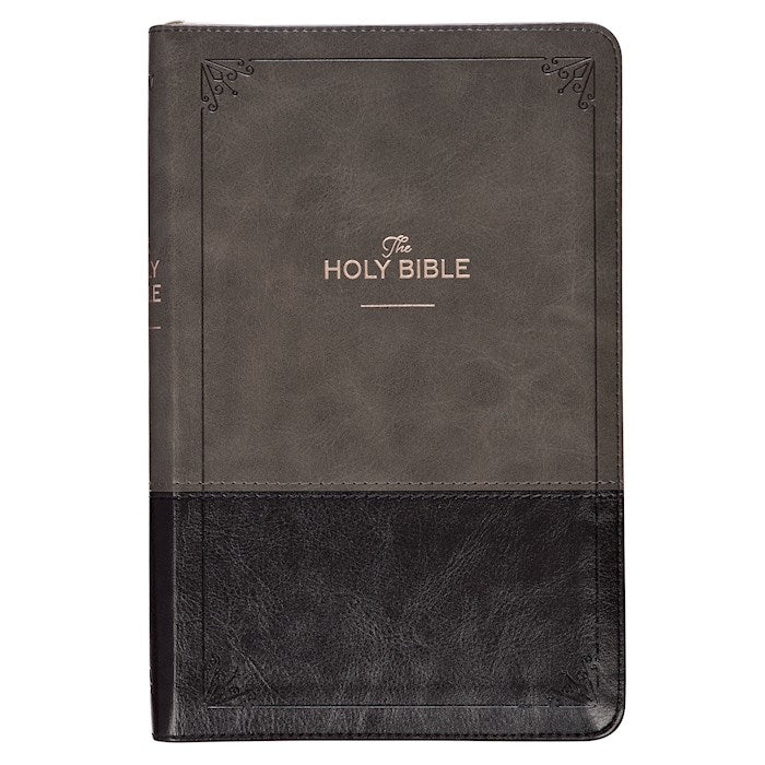 KJV Deluxe Gift Bible-Black & Gray Faux Leather Indexed w/Zipper
