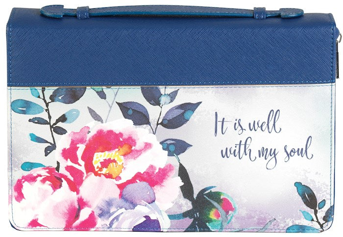 Bible Cover-It Is Well-Blue/Floral-LRG (out of print)