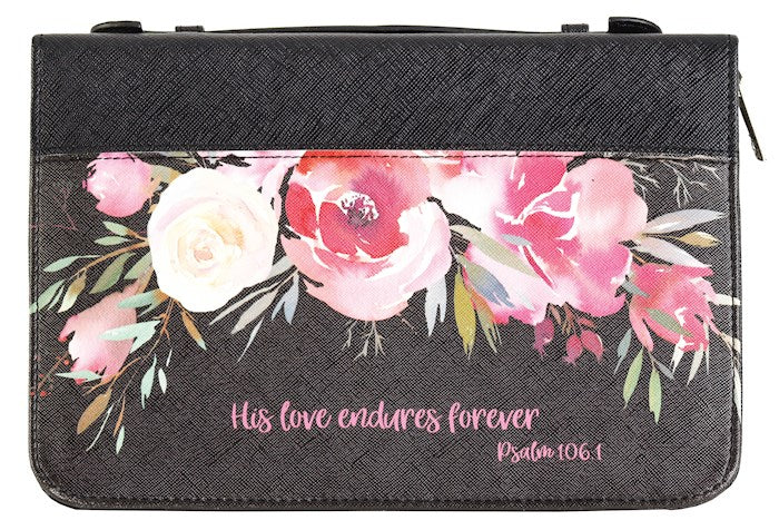 Bible Cover-His Love Endures Forever-XLG-Black/Floral