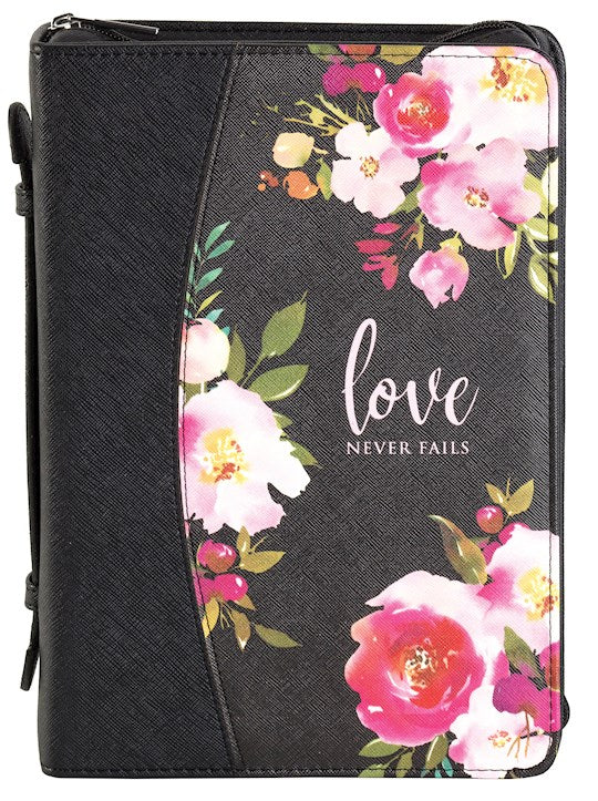 Bible Cover-Love Never Fails-XLG-Black/Floral (out of print)