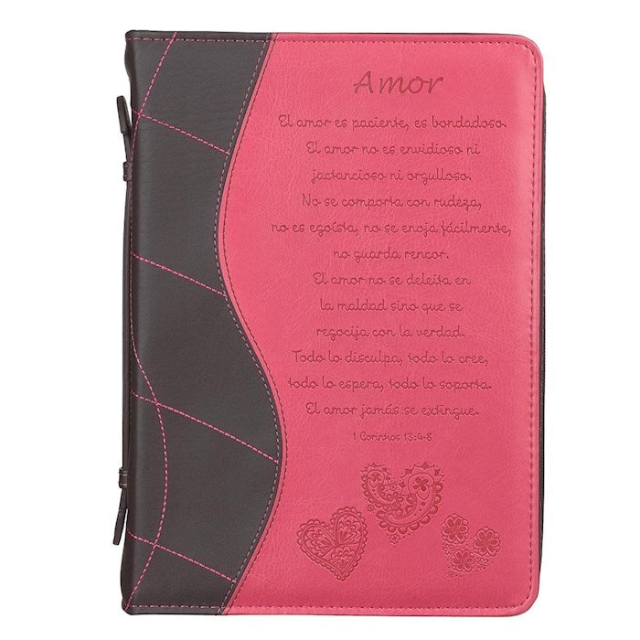 Funda para Biblias-Amor 1 Corinthians 13:4-8 (Bible Cover-Love-1 Corinthians 13:4-8-Pink)-Large