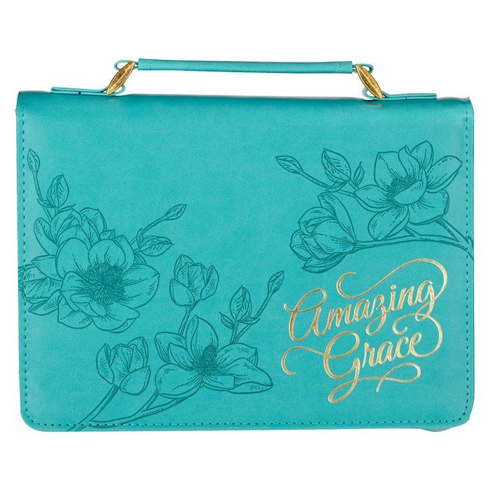 Bible Cover-Amazing Grace-Teal Floral Fashion-Large