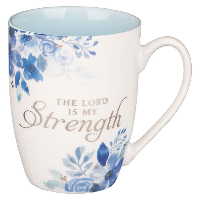 Mug-The Lord Is My Strength-White & Blue Floral (MUG843)