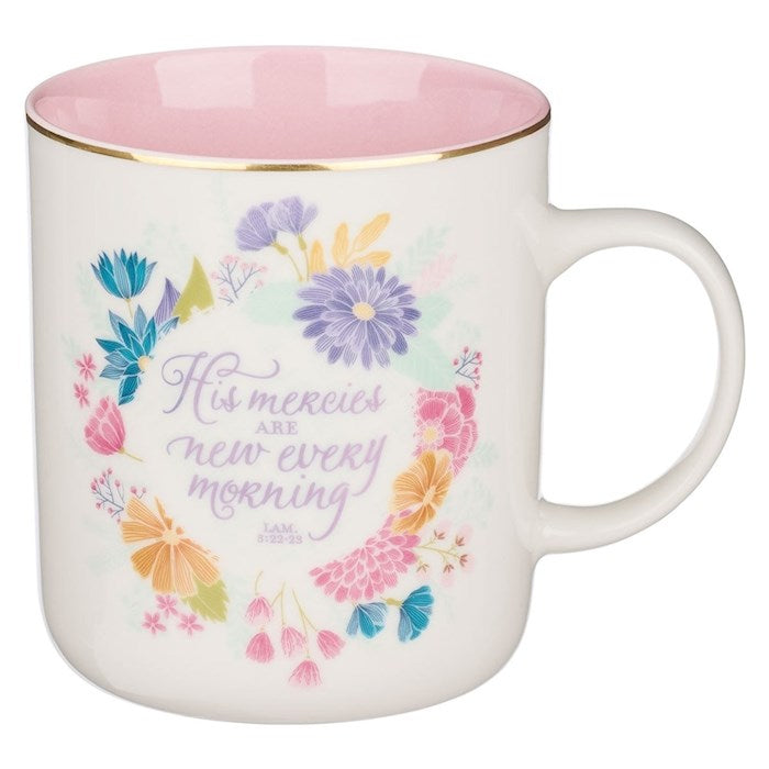 Mug-His Mercies Are New Every Morning (Lamentations 3:22)-Pink Floral (MUG855)