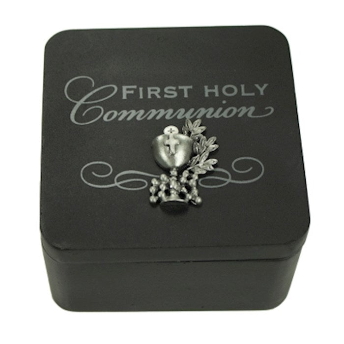 Keepsake Box-First Holy Communion-Black (4" x 4" x 2")