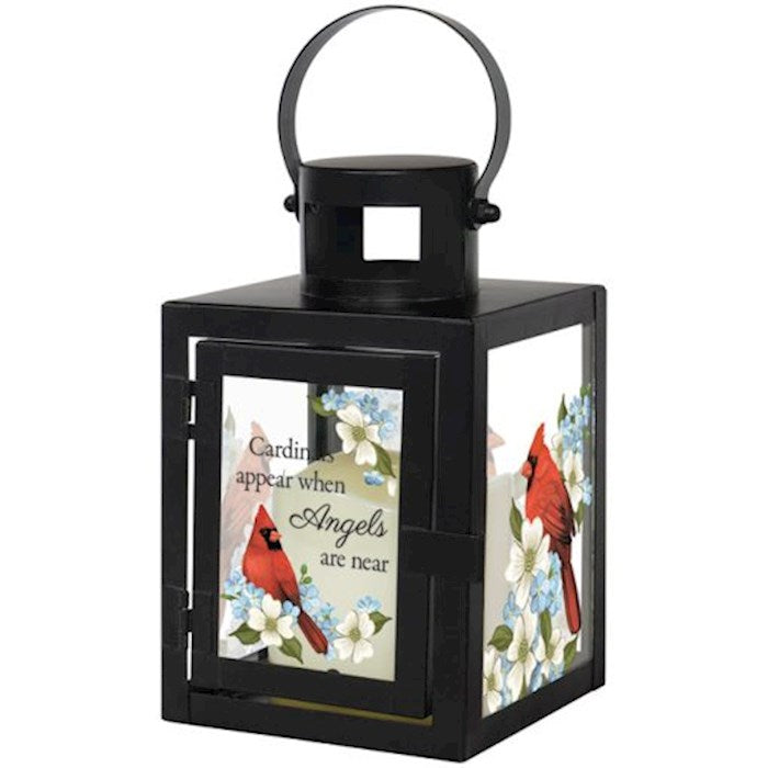 Lantern w/Flameless LED Candle & Timer-Cardinals Appear (4" x 9.5" x 4")