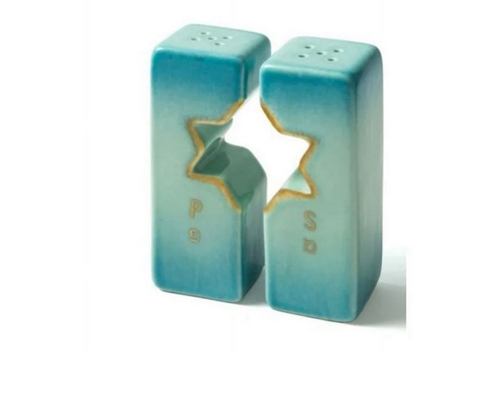 Salt & Pepper Shakers-Star Of David-Blue & Gold Tones (2 Pieces) (