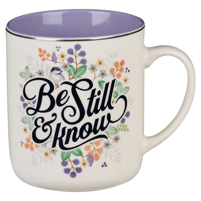 Mug-Be Still & Know (Psalm 46:10)-Purple/White (12 Oz) (MUG938)