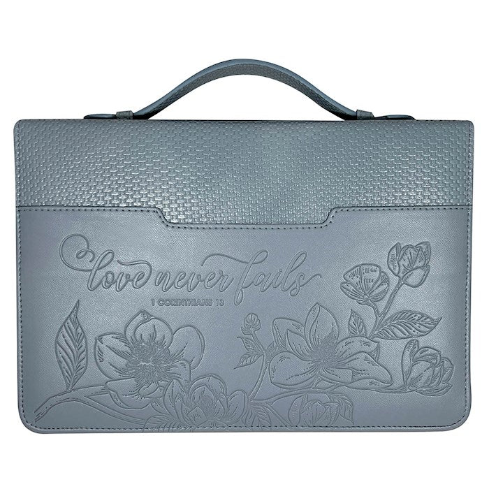 Bible Cover-Debossed w/Weave Pattern-Love Never Fails-Teal-LRG