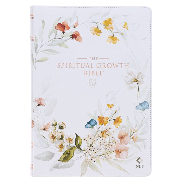 NLT Spiritual Growth Bible-Cream Floral Faux Leather Indexed