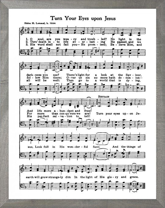Framed Art-Turn Your Eyes Upon Jesus (11 X 14) (Hymn Art)