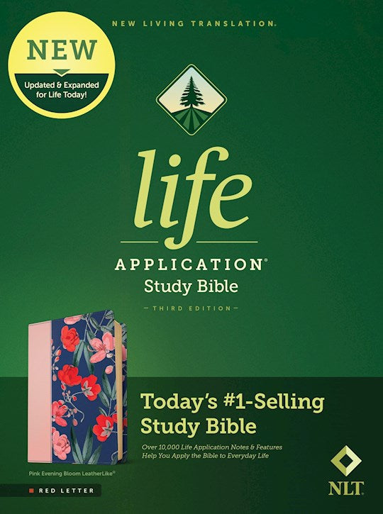 NLT Life Application Study Bible (Third Edition) (RL)-Pink Evening Bloom LeatherLike