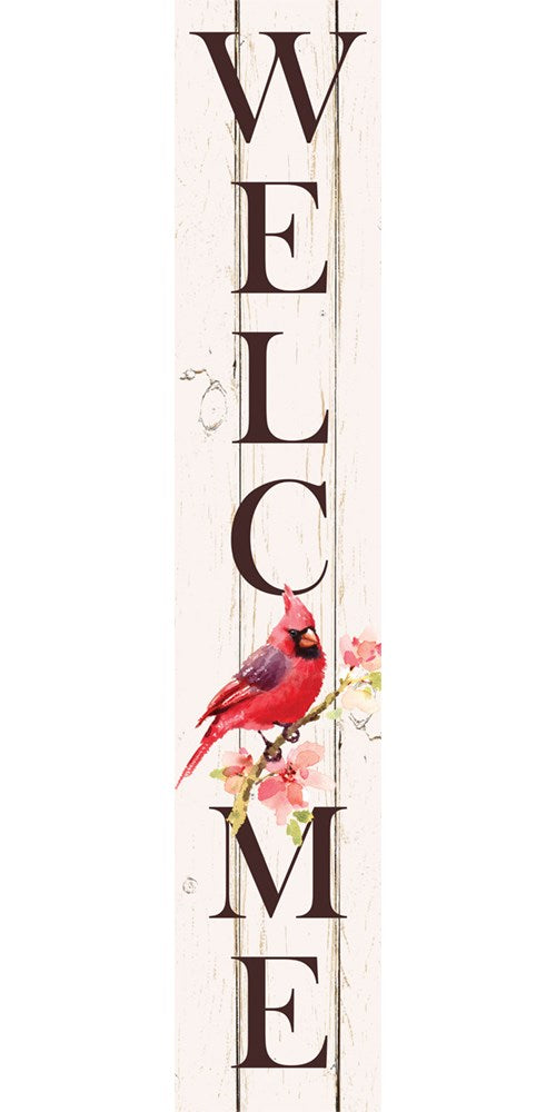 Porch Sign-Spring Cardinal Welcome (4" x 24")