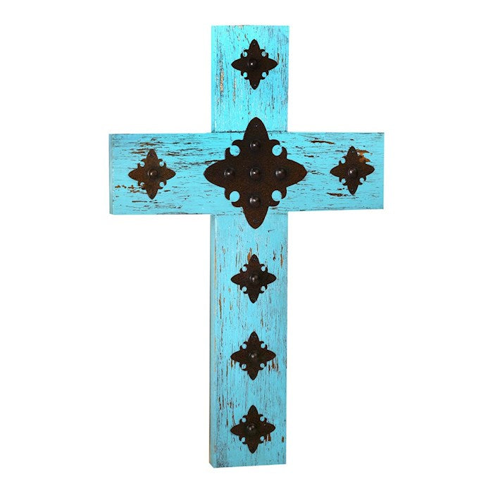 Wall Cross-Dotted Distressed Turquoise (14" x 9.25")