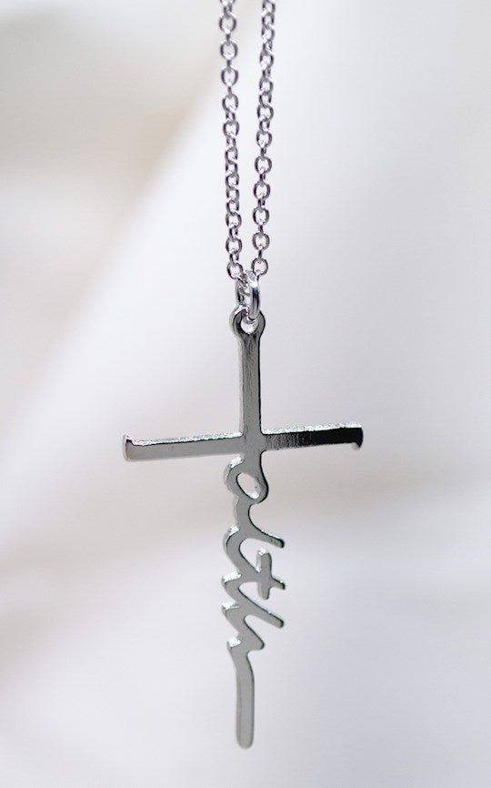 Necklace-Eden Merry-Faith-Cross-Script
