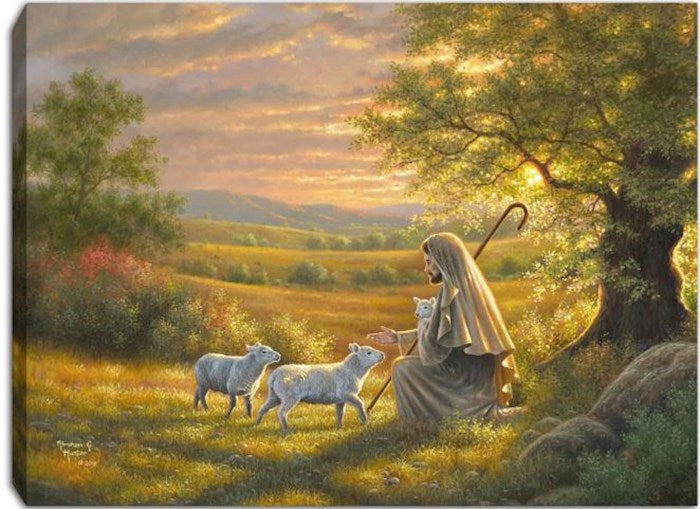 Mini Canvas-Come Unto Me-Jesus w/Lambs LED Tabletop w/Timer (8" x 6")