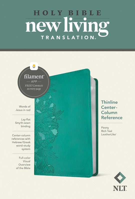 NLT Thinline Center-Column Reference Bible Filament-Enabled-Peony Rich Teal LeatherLike