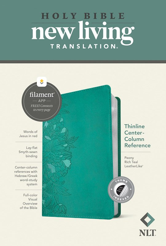 NLT Thinline Center-Column Reference Bible Filament-Enabled-Peony Rich Teal LeatherLike Indexed