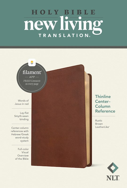 NLT Thinline Center-Column Reference Bible Filament-Enabled-Rustic Brown LeatherLike