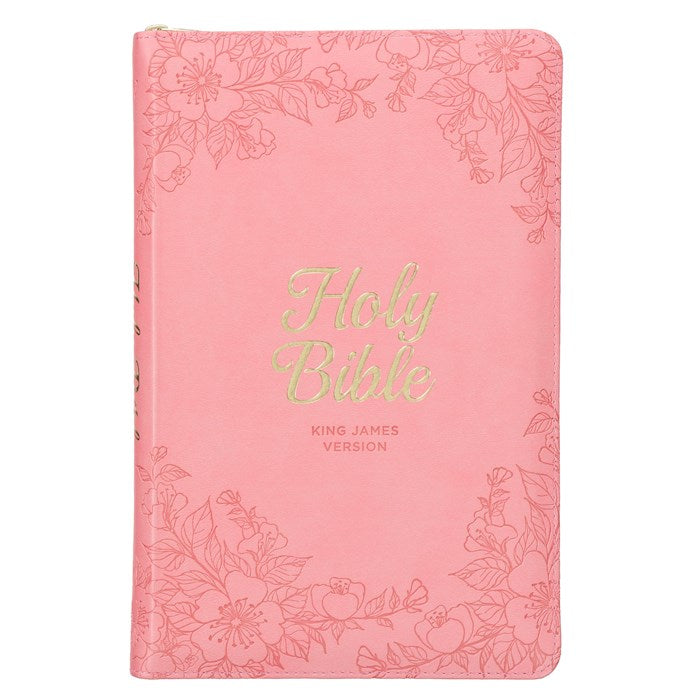 KJV Deluxe Gift Bible-Blossom Pink Faux Leather Indexed w/Zipper