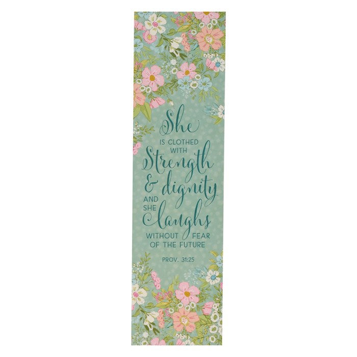 Bookmark-Teal Floral/Strength & Dignity Prov. 31:25 (Pack Of 10)