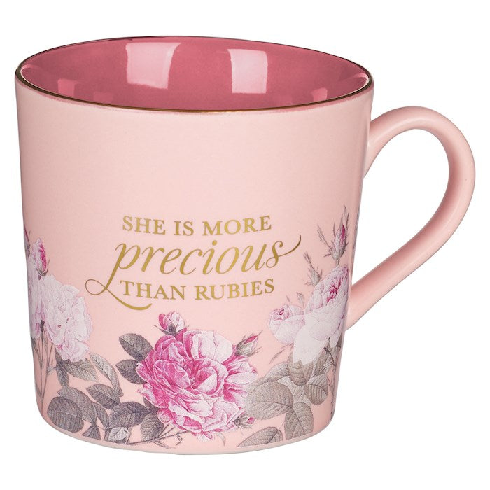 Mug-More Precious Than Rubies (Proverbs 31:10)-Pink Floral (MUG1014)