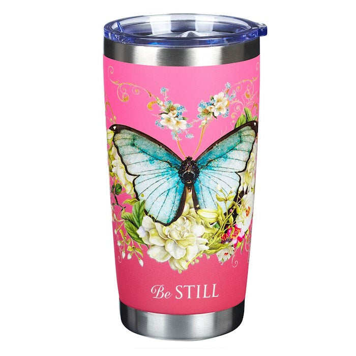 Travel Mug-Pink Butterfly Be Still