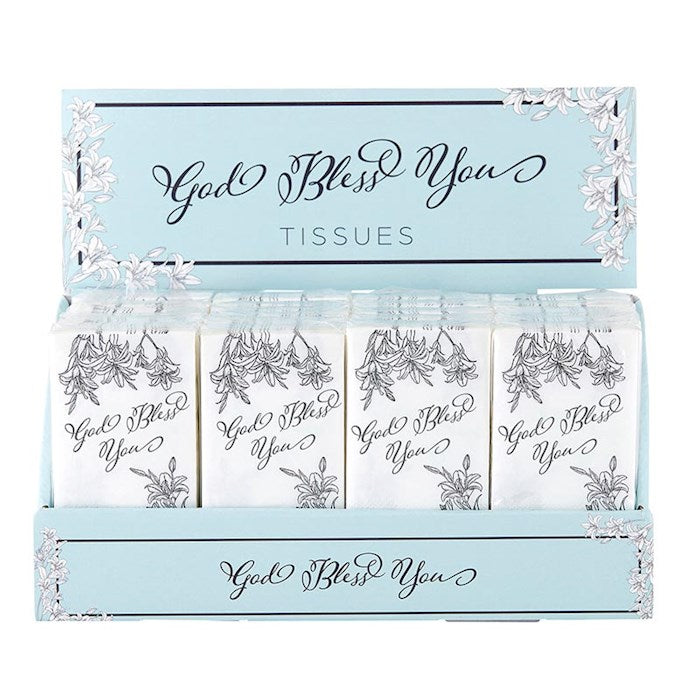 Display-Tissue-God Bless You-Blue-Pocket Size (24 Packs) (PKGT)