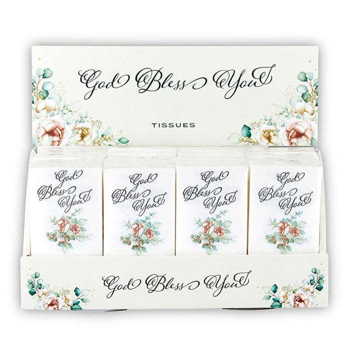 Display-Tissue-God Bless You-Floral-Pocket Size (24 Packs) (PKGT)