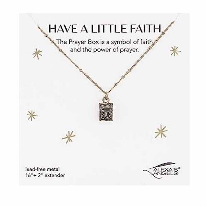Necklace-Gold Prayer Box-Gold-Stretch W/ Gift Bag (16" w/ 2" Extender)