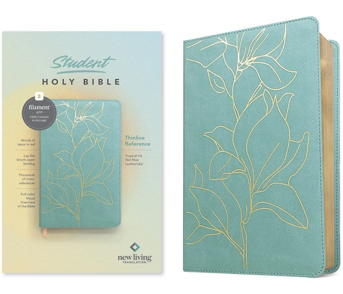 NLT Student Thinline Reference Holy Bible Filament-Enabled Edition-Teal Blue Tropical Iris LeatherLike