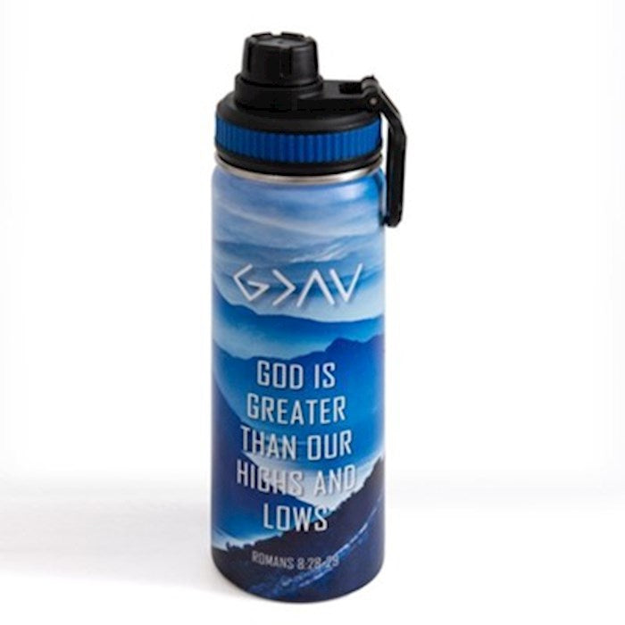 Water Bottle-God Is Greater Than Our Peaks And Valleys (26 oz)-Blue (