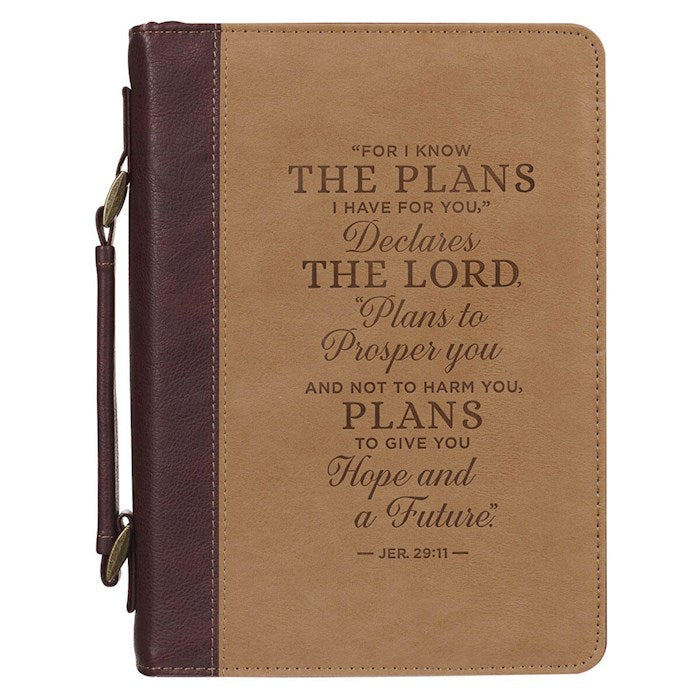 Bible Cover-For I Know The Plans (Jeremiah 29:11)-Burgundy/Tan-Medium