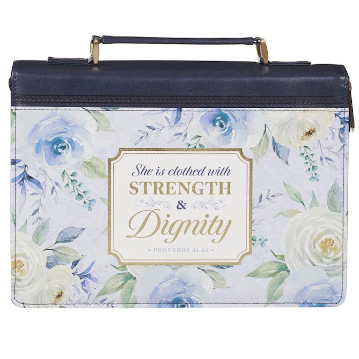 Bible Cover-Strength & Dignity (Proverbs 31:25)-Indigo Rose Fashion-Large