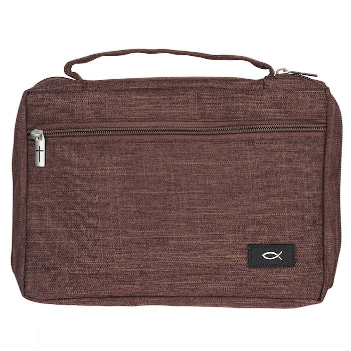 Bible Cover-Poly Canvas Value With Ichthus-Cocoa Brown-Medium
