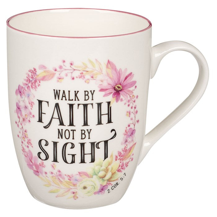 Mug-Budget-Walk By Faith (2 Corinthians 5:7)-Pink Wreath (MUG1050)