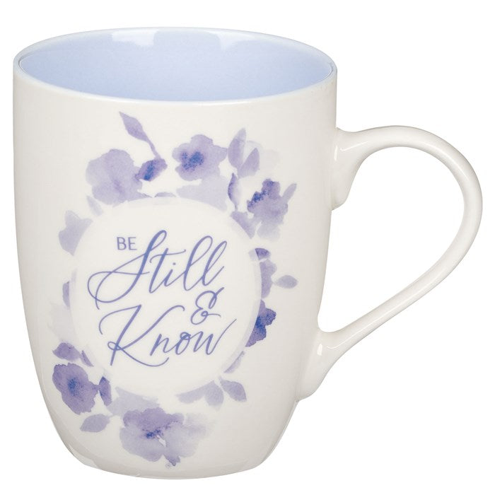 Mug-Budget-Be Still And Know (Psalm 46:10)-Blue Floral (MUG1051)