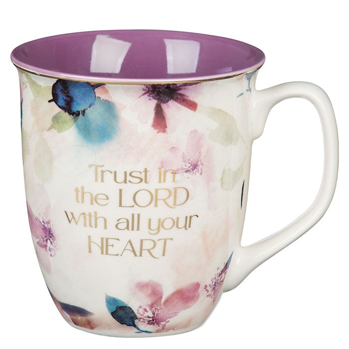 Mug-Trust In The Lord With All Your Heart (Proverbs 3:5)-Purple Floral (MUG1095)