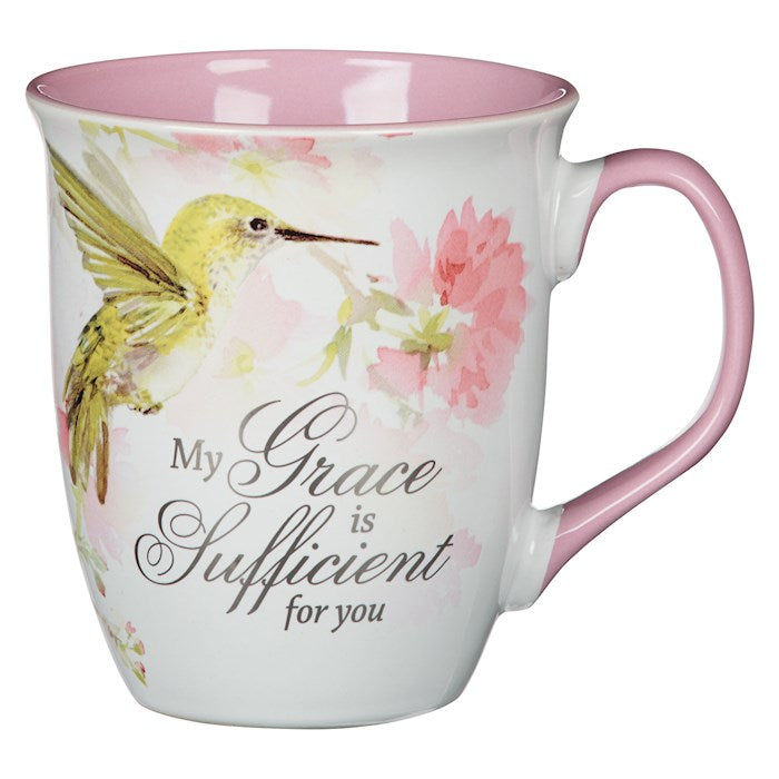 Mug-My Grace Is Sufficient For You (2 Corinthians 12:9)-Pink Hummingbird (MUG1104)