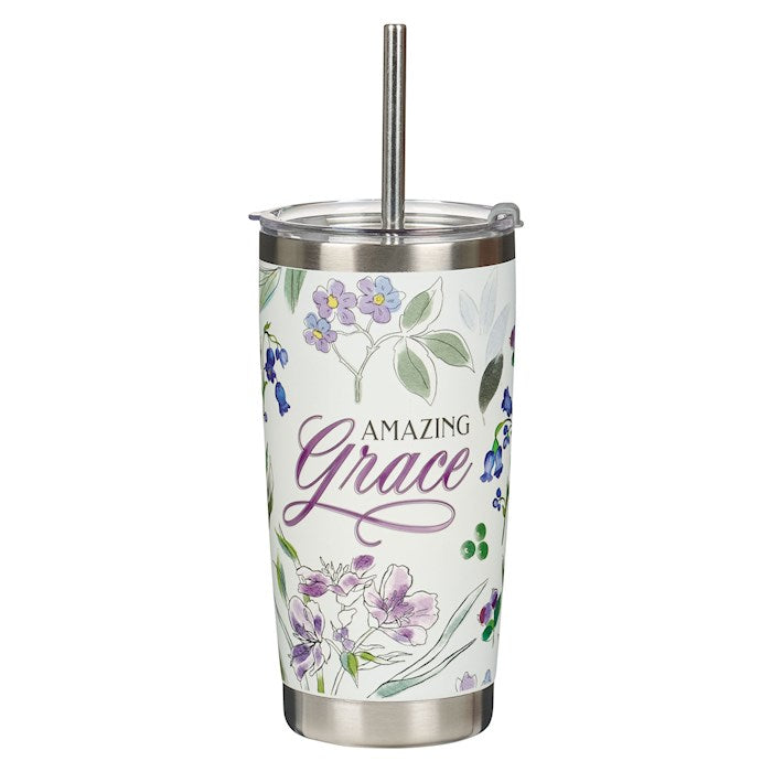 Stainless Steel Tumbler-Purple W/ Straw-Amazing Grace