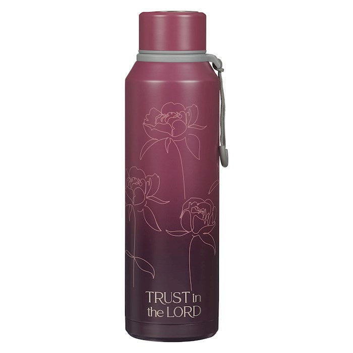 Water Bottle-Trust In The Lord (Proverbs 3:5)-Plum Floral Stainless Steel (24 oz)