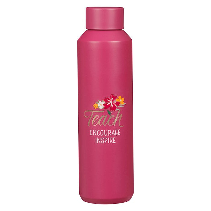 Water Bottle-Teach Encourage Inspire-Fuchsia Pink Stainless Steel (20 oz)