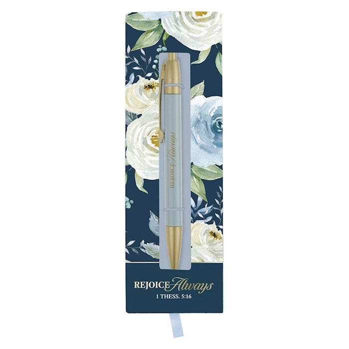 Pen-Blue Floral-Rejoice Always-1 Thess. 5:16